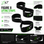 X-47 Pair of Figure 8 Lifting Straps for Weightlifting & Powerlifting - Image 3